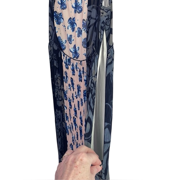 Sundance Blue Floral Maxi Dress Mesh Yoke Boho‎ Romantic - Picture 6 of 8